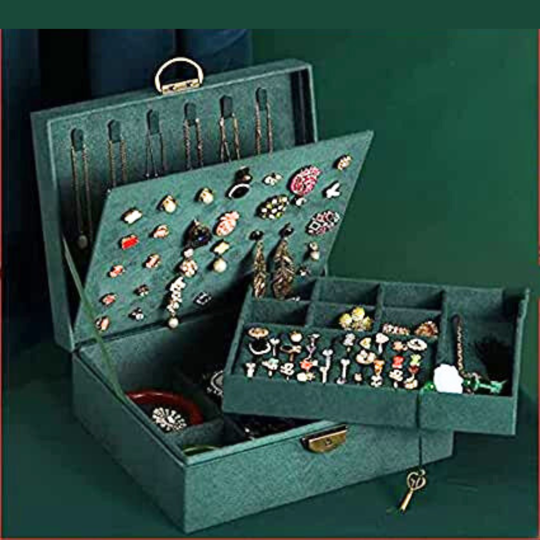3 layer Velvet Jewellery Box for Women (Green)