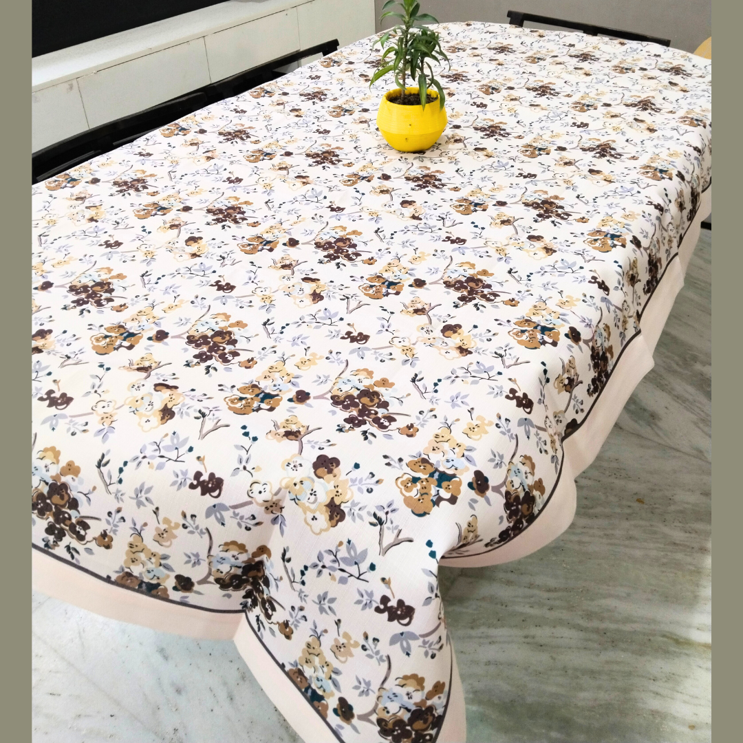 brown floral print table cover for dining table