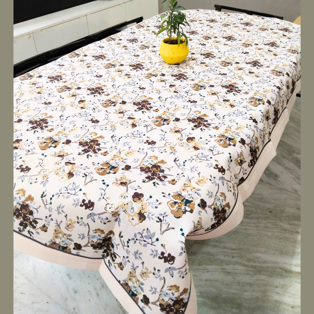 brown floral print table cover for dining table 