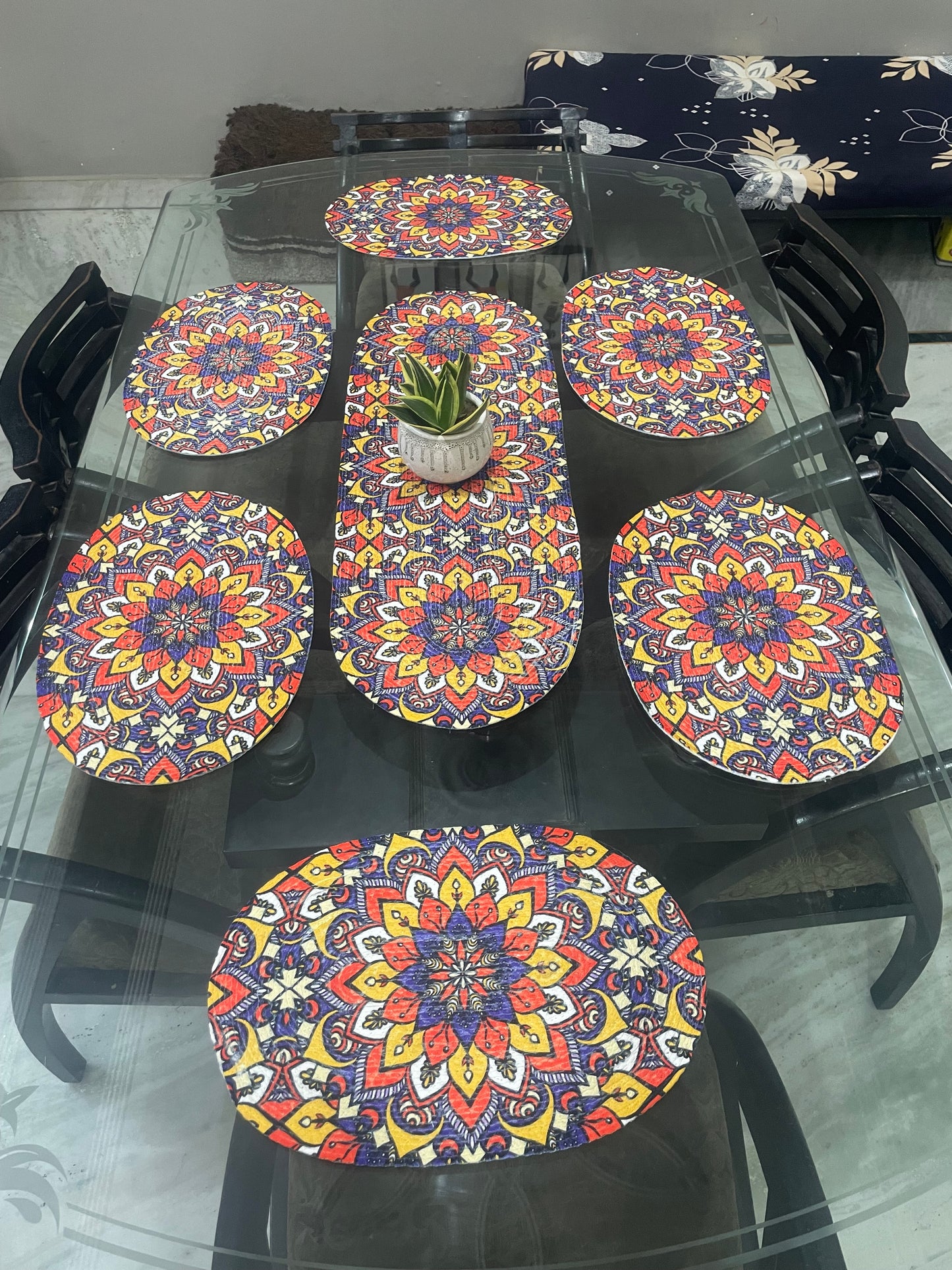 Multicolor Printed Braided Mats And Runner Combo