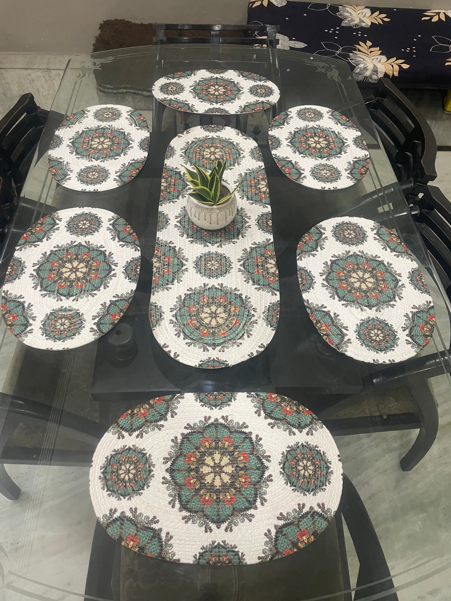 Multicolor Printed Braided Mats And Runner Combo