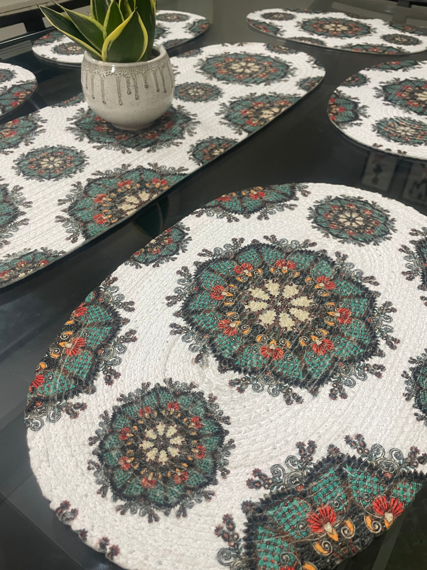 Multicolor Printed Braided Mats And Runner Combo