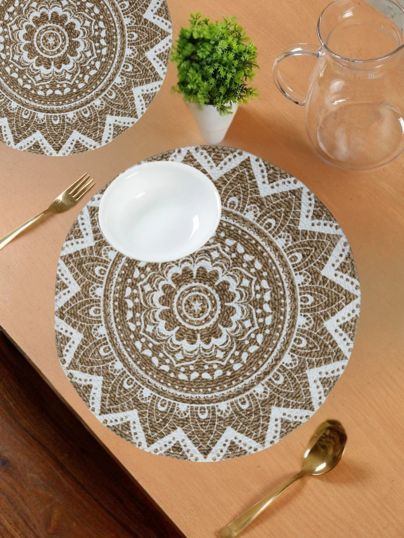 Table Mat with intricate brown and white mandala design