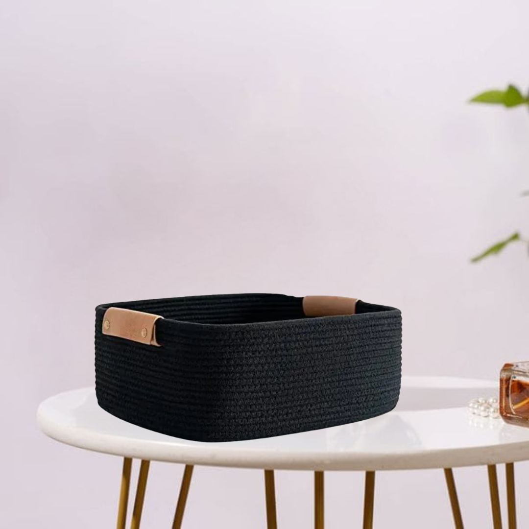 Eco-friendly rope basket with cotton weave—perfect for shelf or floor storage.