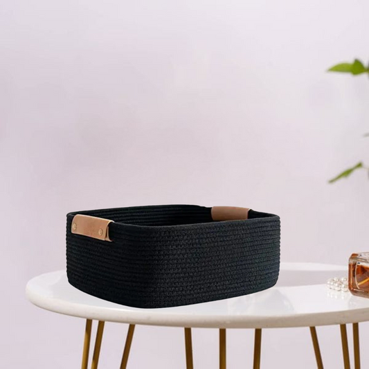 Eco-friendly rope basket with cotton weave—perfect for shelf or floor storage.