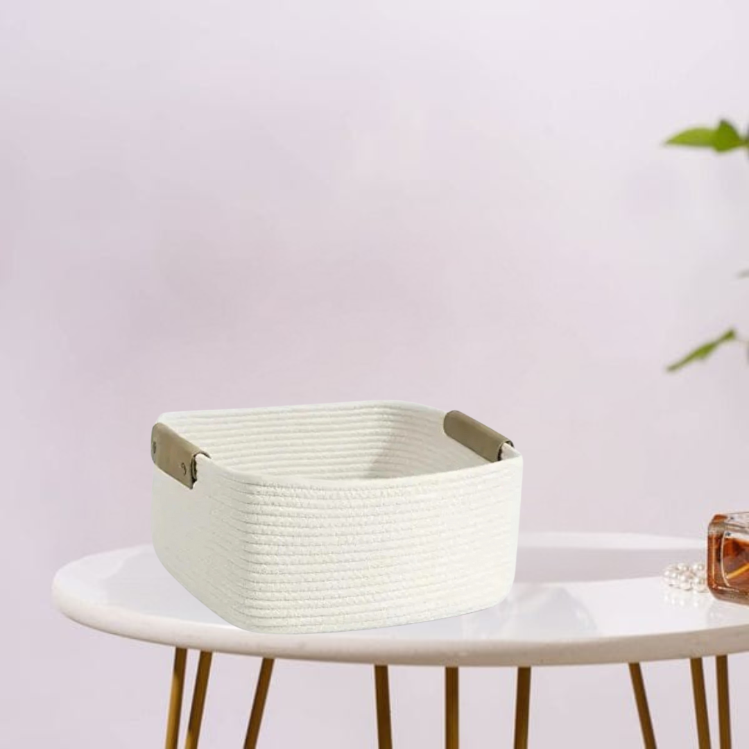 Round cotton rope basket for organizing.