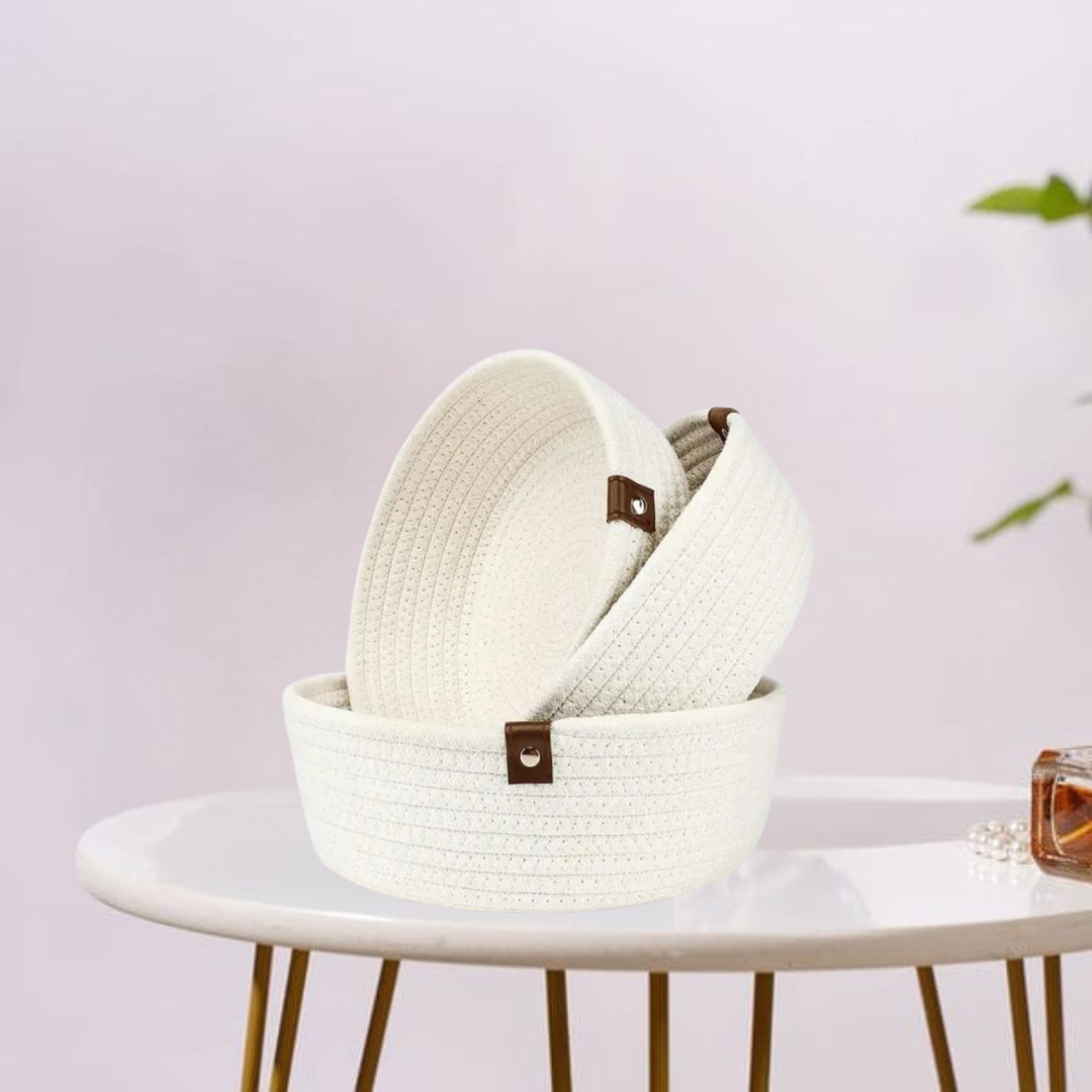 Modern cotton rope basket ideal for toys, laundry, or home organization.