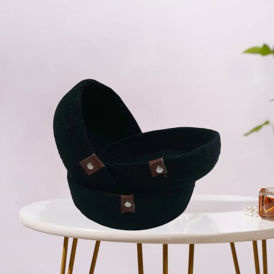 Handcrafted cotton rope basket with coiled texture and sturdy structure
