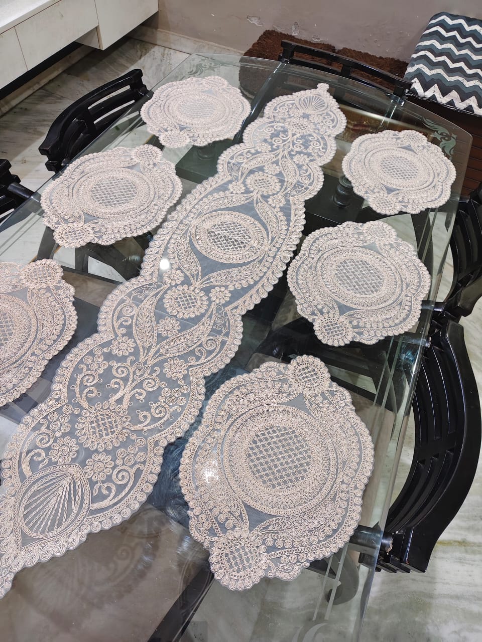 Embroidered Tissue Table Mats And Runner