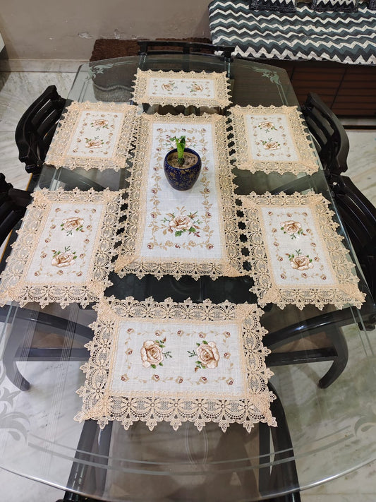 Embroidered Rectangle Table Mats + Runner (Combo)