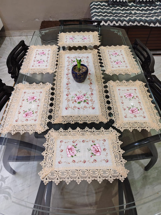 Embroidered Rectangle Table Mats + Runner (Combo)