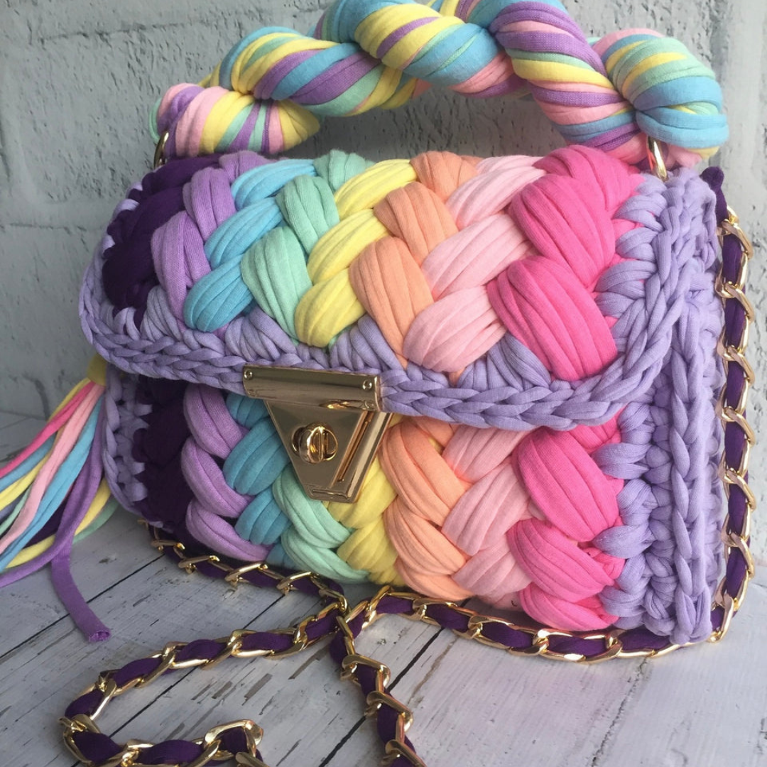 Rainbow-multicolor-Crochet-Handmade-Ladies-Bag