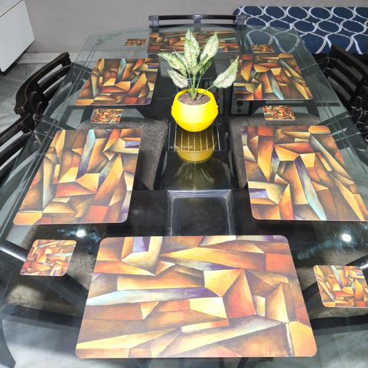 Printed Dining Mats Set of 6 with Tea Coasters