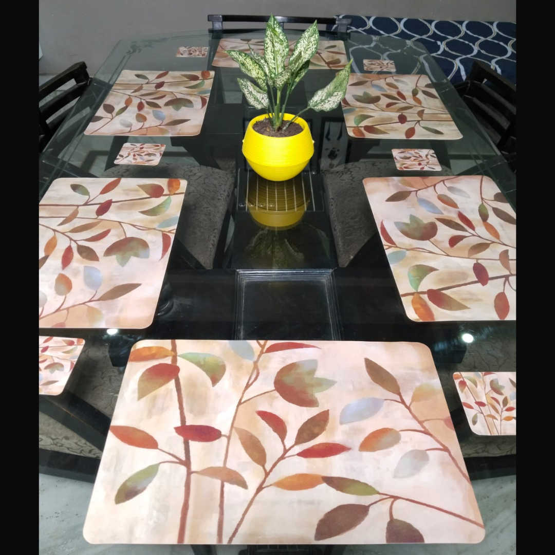 Printed Dining Mats Set of 6 with Tea Coasters
