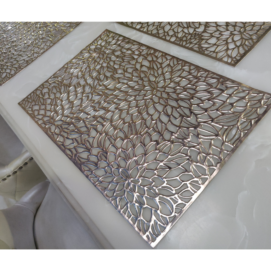 laser cut metallic dining mats set of 6 for dining table zoom view of gold mat floral design