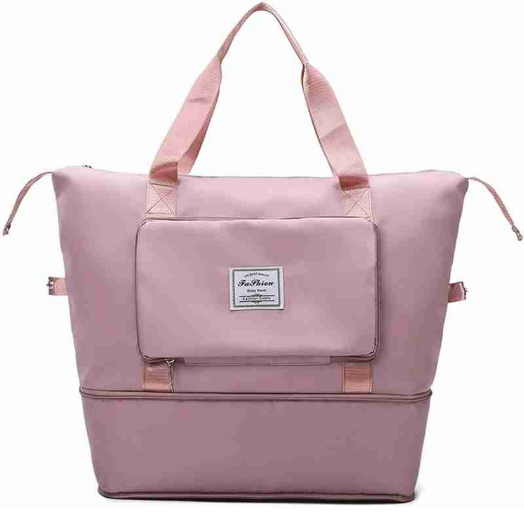 pink foldable expandable carry bag with strong handles with large capacity storage