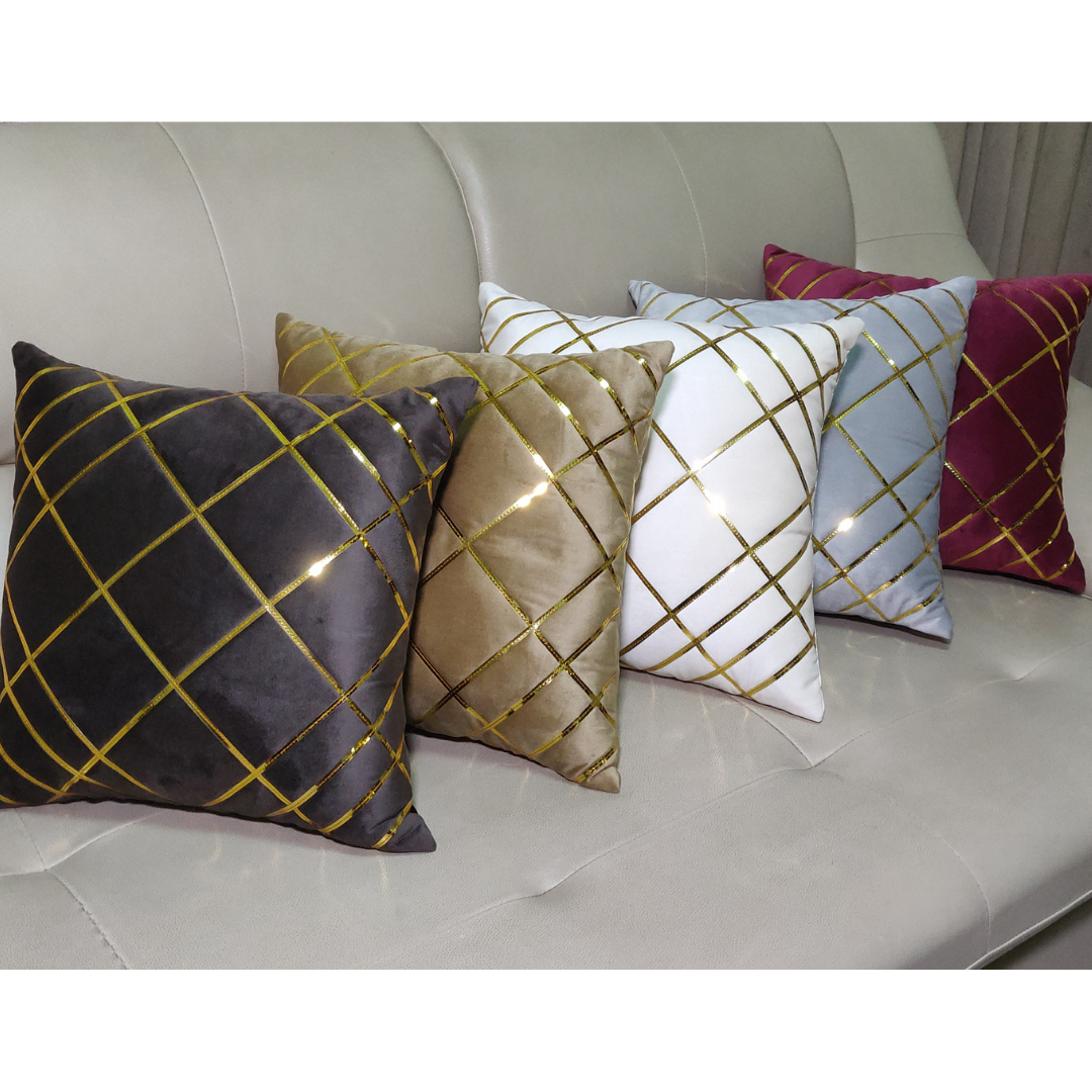 Golden Stripe Velvet Cushion Cover (Set of 5)