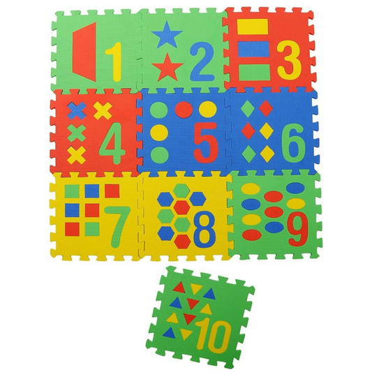 puzzle mat for kids multicolor blocks with 1 to 10 counting and geometric shapes block placed together