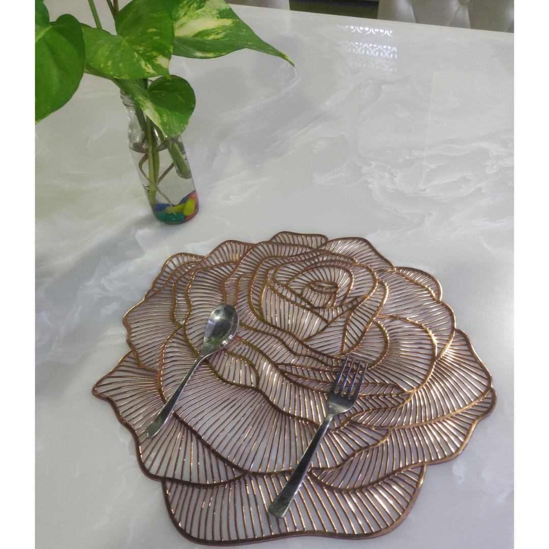 loomsmith-rose-shape-laser-cut-metallic-dining-placemats-set-of-six-in-copper-color-perfectly-designed-lining-in-petal-cut-flower-theme