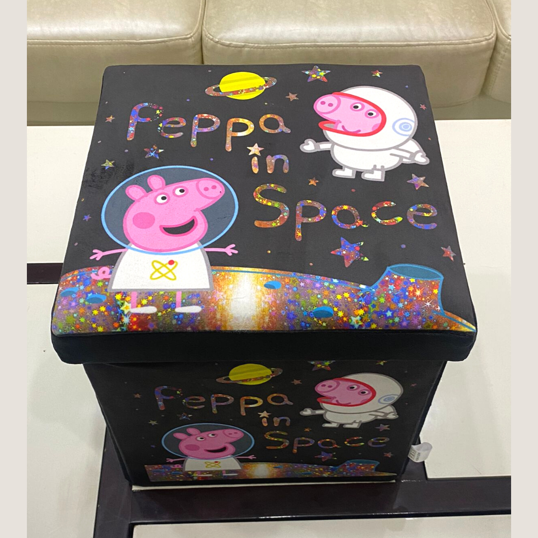 Printed Velvet Foldable Stool with Storage