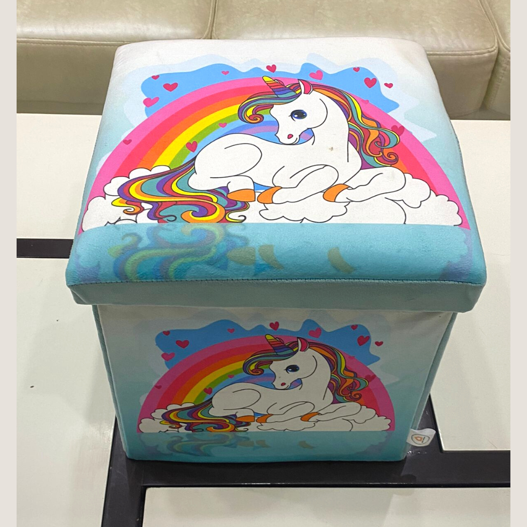 Printed Velvet Foldable Stool with Storage