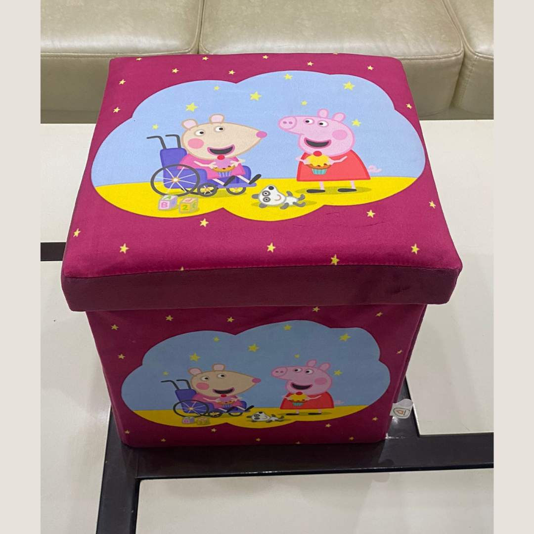 Printed Velvet Foldable Stool with Storage