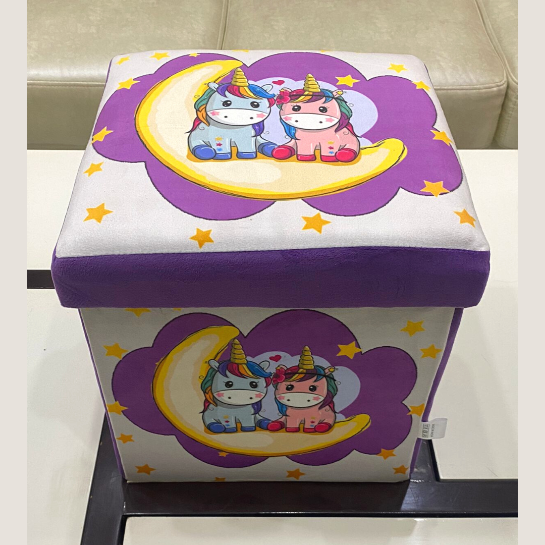 Printed Velvet Foldable Stool with Storage