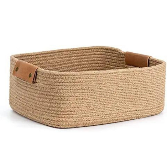 cotton-basket-in-beige-color-rectangular-small-decorative-handles-placed-on-white-basket