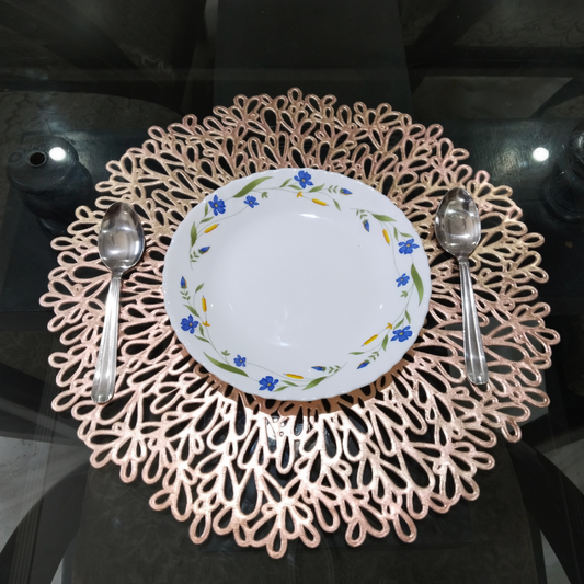 Round Floral Design Metallic Look Dining Mat set of 6