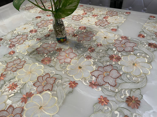 Embroidered Tissue Fabric Placemats and Runner combo