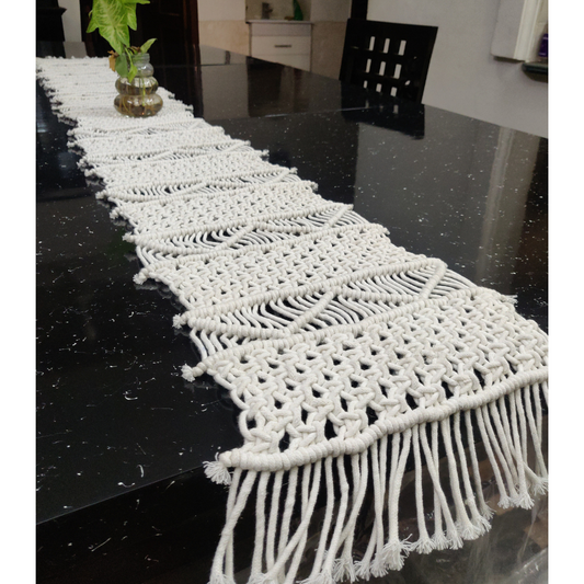 loomsmith-macrame-table-runner-close-view-diamond-shape-hole-horizontal-knot-design-hanging-string-design