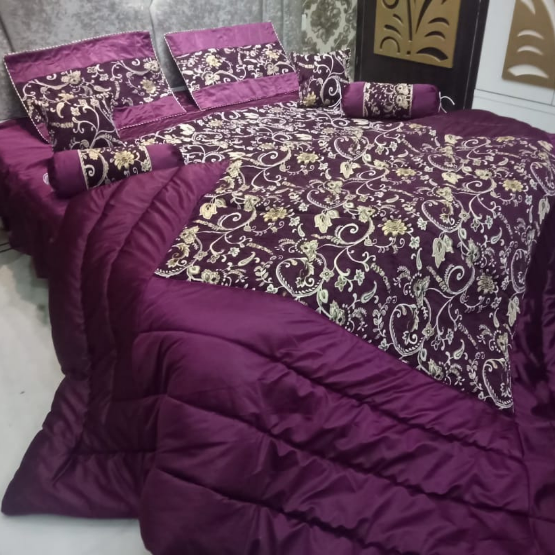 loomsmith-chenille-bedsheet-8-pieces-set-quilt-pillow-bolster-cushion-pillow-covers-gift-item-wedding-gift-purpose-wine-color