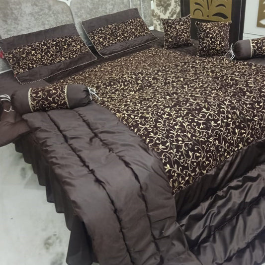 loomsmith-chenille-bedsheet-8-pieces-set-quilt-pillow-bolster-cushion-pillow-covers-gift-item-wedding-gift-purpose-coffee-color