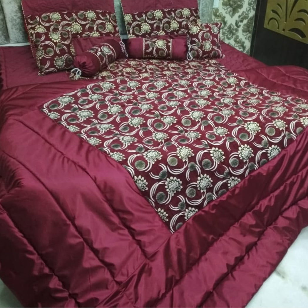 loomsmith-chenille-bedsheet-8-pieces-set-quilt-pillow-bolster-cushion-pillow-covers-gift-item-wedding-gift-purpose-maroon-color