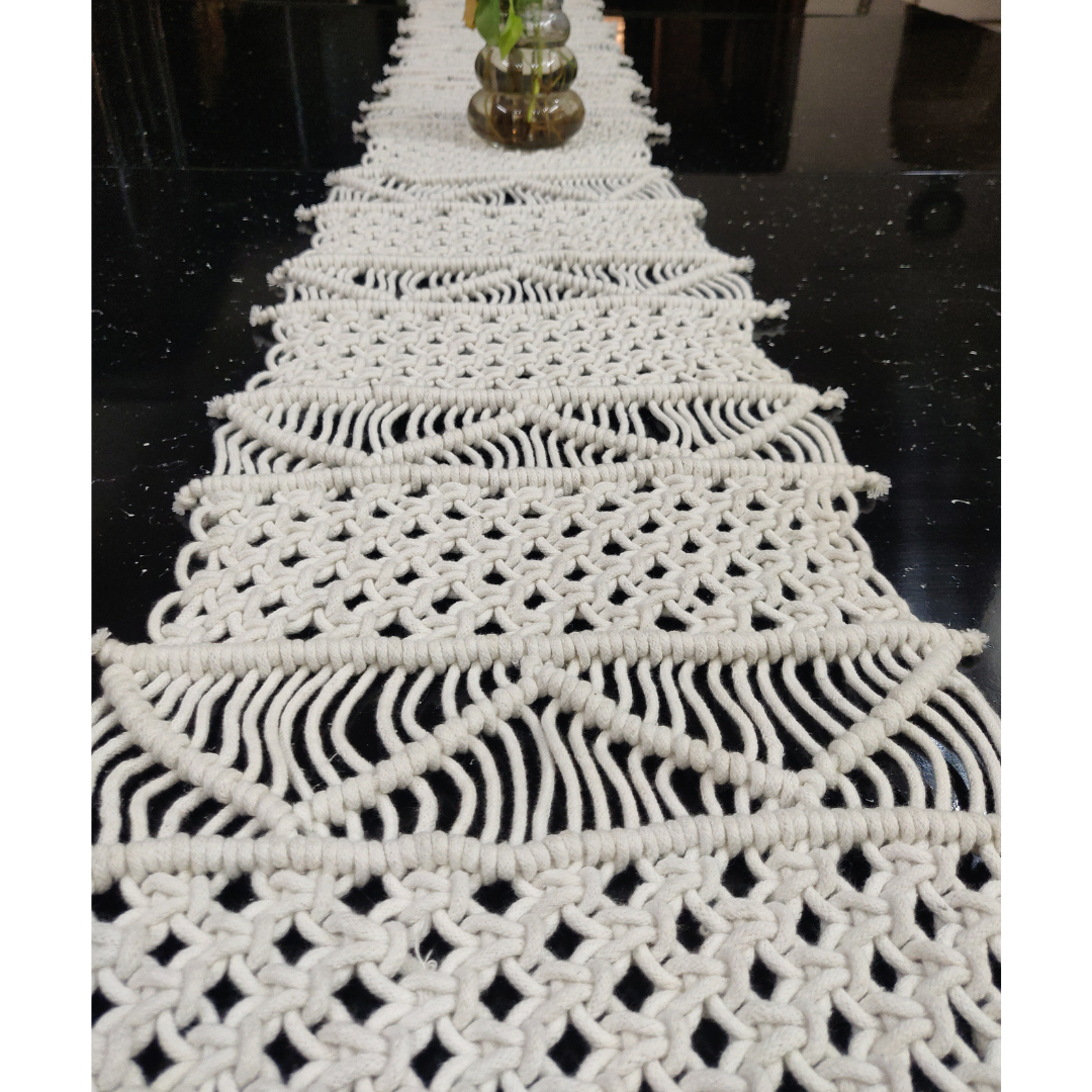 loomsmith-macrame-table-runner-close-view-diamond-shape-hole-horizontal-knot-design