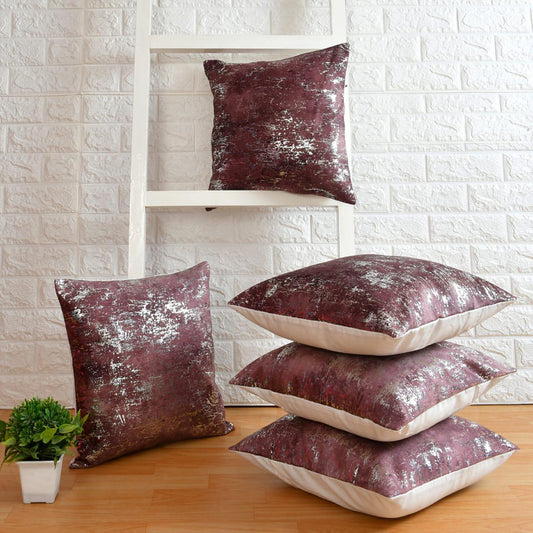 loomsmith-velvet-cushion-cover-set-of-five-in-plum-color-easy-to-wash-plain-from-back-with-zipper-for-living-area-decor