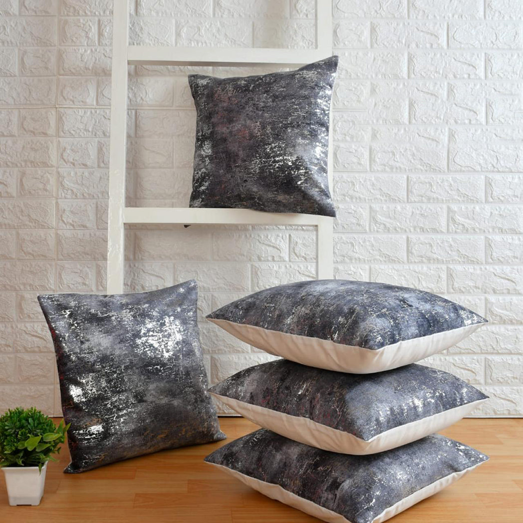 loomsmith-velvet-cushion-cover-set-of-five-in-grey-color-easy-to-wash-plain-from-back-with-zipper-for-living-area-decor