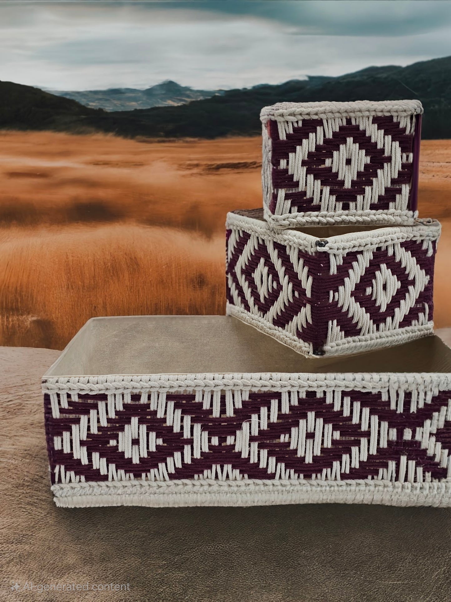 Colorful Macrame Baskets Set of 3 Pieces