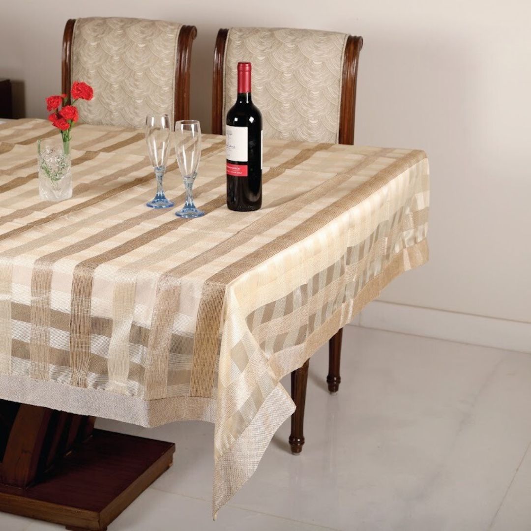 Queen Check Tissue And jute Dining Table Covers 6 seater  & 8 seater