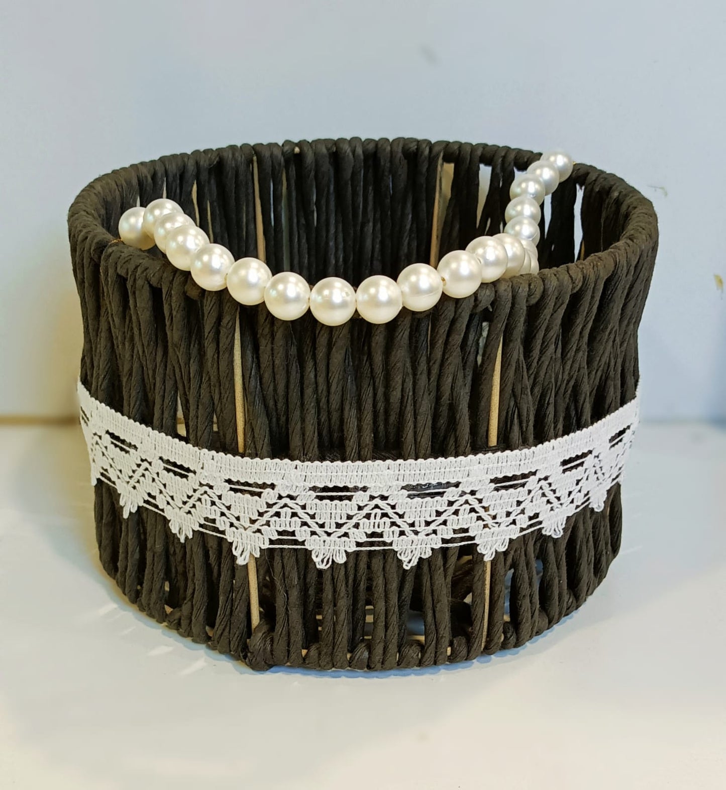 Round Rafia Basket With Beads Handle