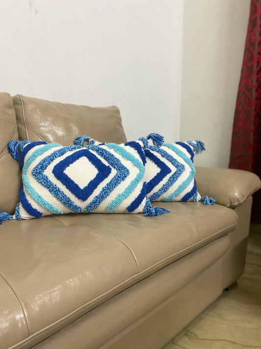 Blue Bath Tufted Cushion Cover - Set Of Two