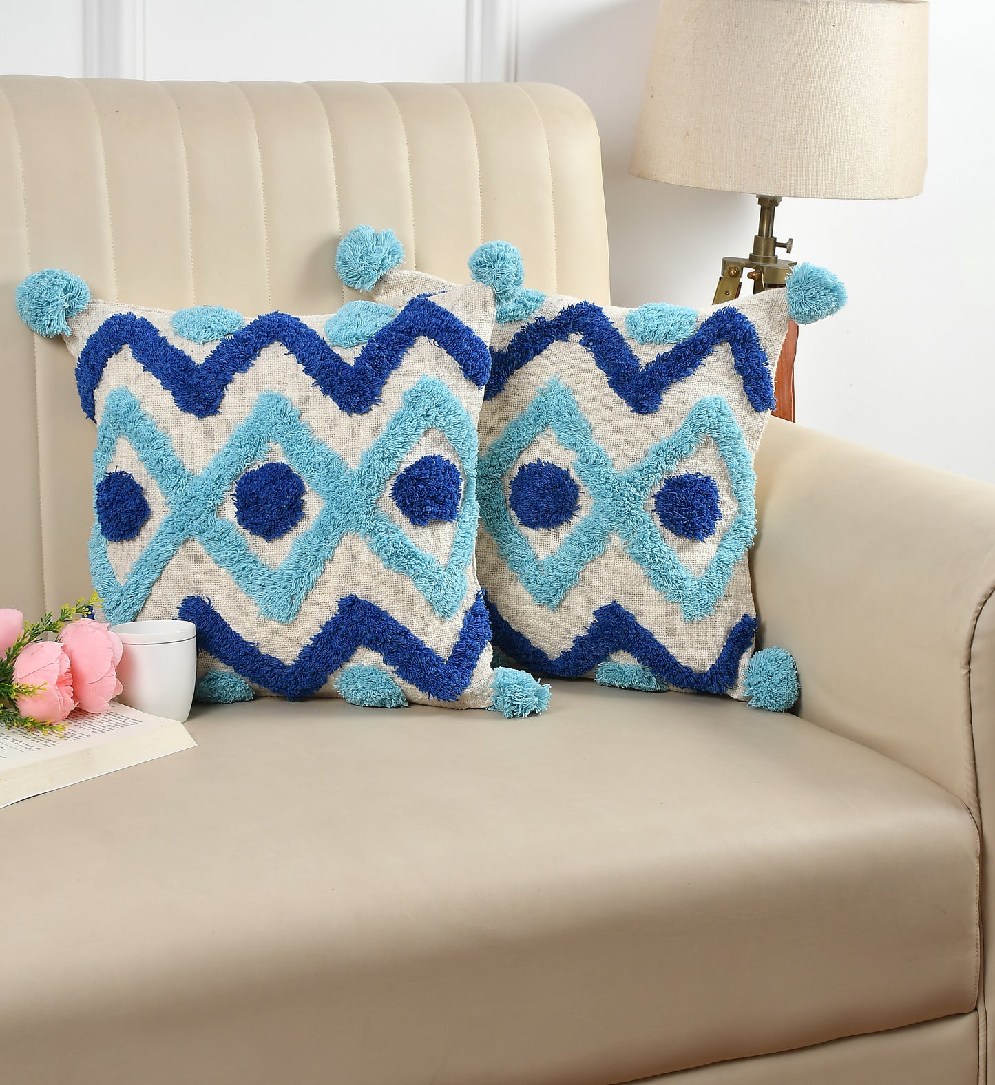 Blue Tufted Cushion Cover - Set Of Two