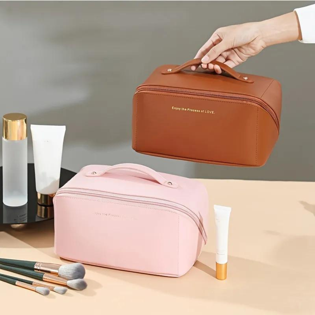 Leather Cosmetic Travel Bag with Large Capacity