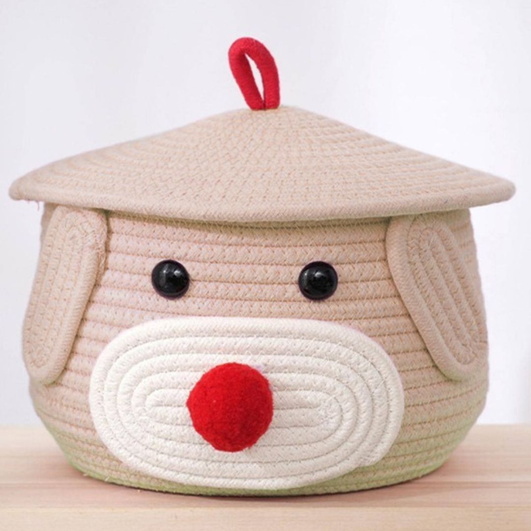 Cute Bear Woven Basket with Cap