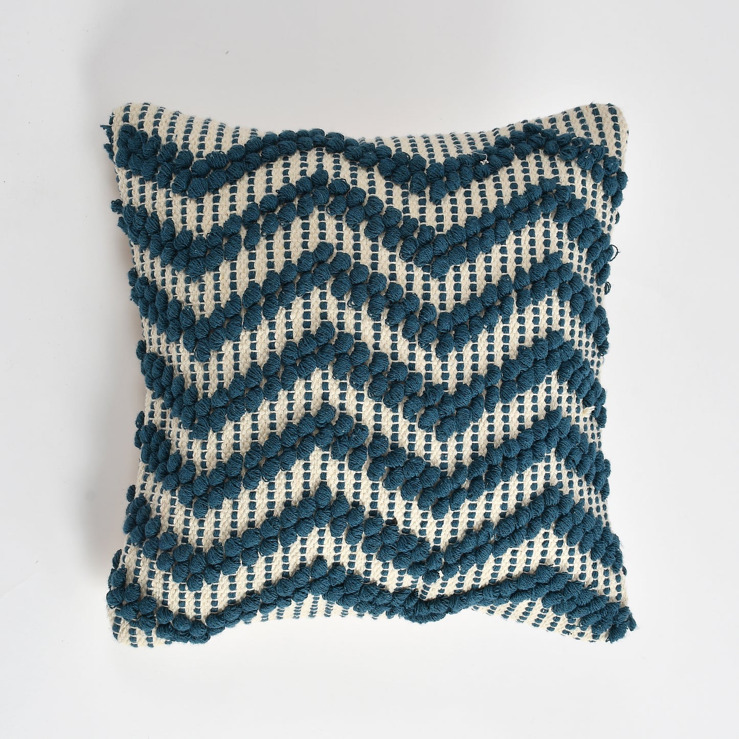 Hand Crafted PitLoom Cushion Cover | 16 inch x 16 inch | Pack of 2 dark blue and white