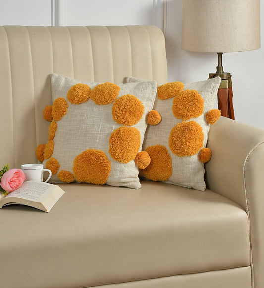 Bubble Bloom Tufted Cushion Cover (Orange) - Set Of Two