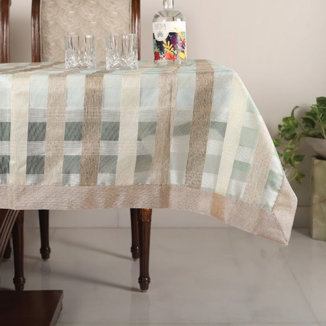 Queen Check Tissue And jute Dining Table Covers 6 seater  & 8 seater