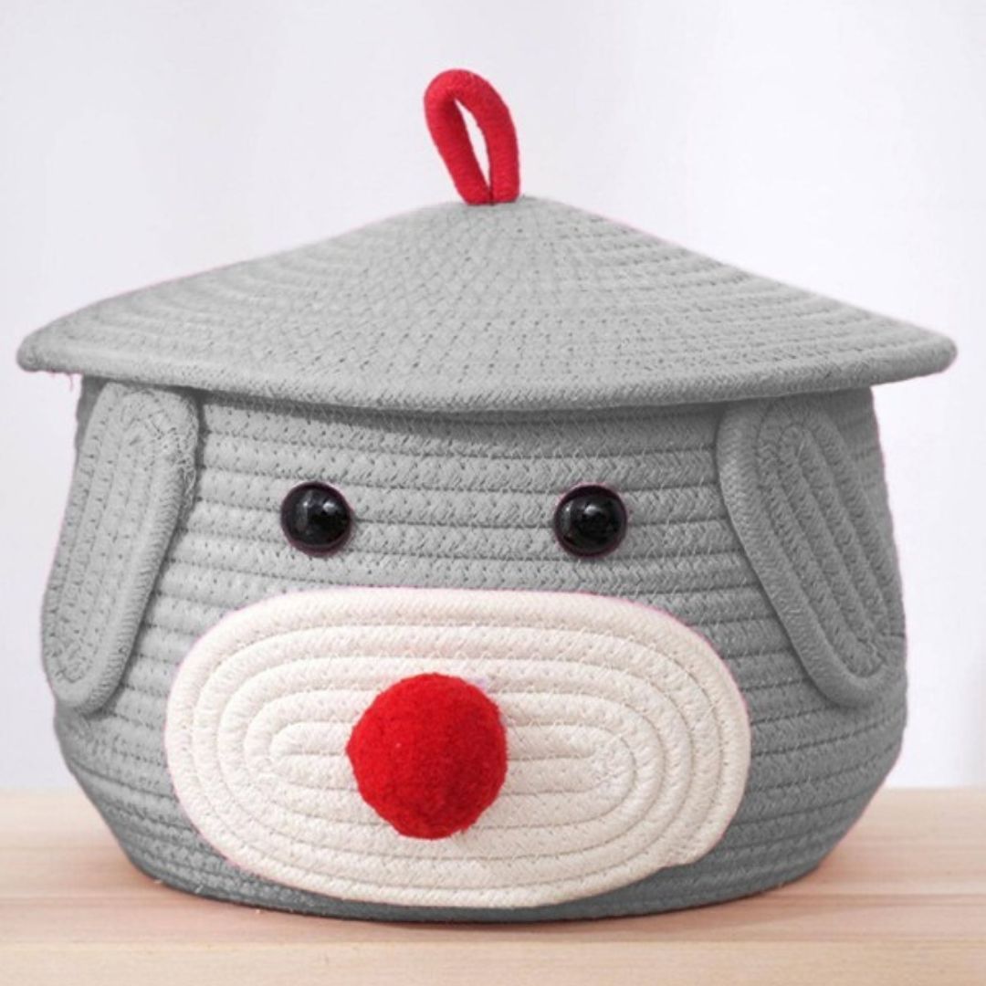 Cute Bear Woven Basket with Cap