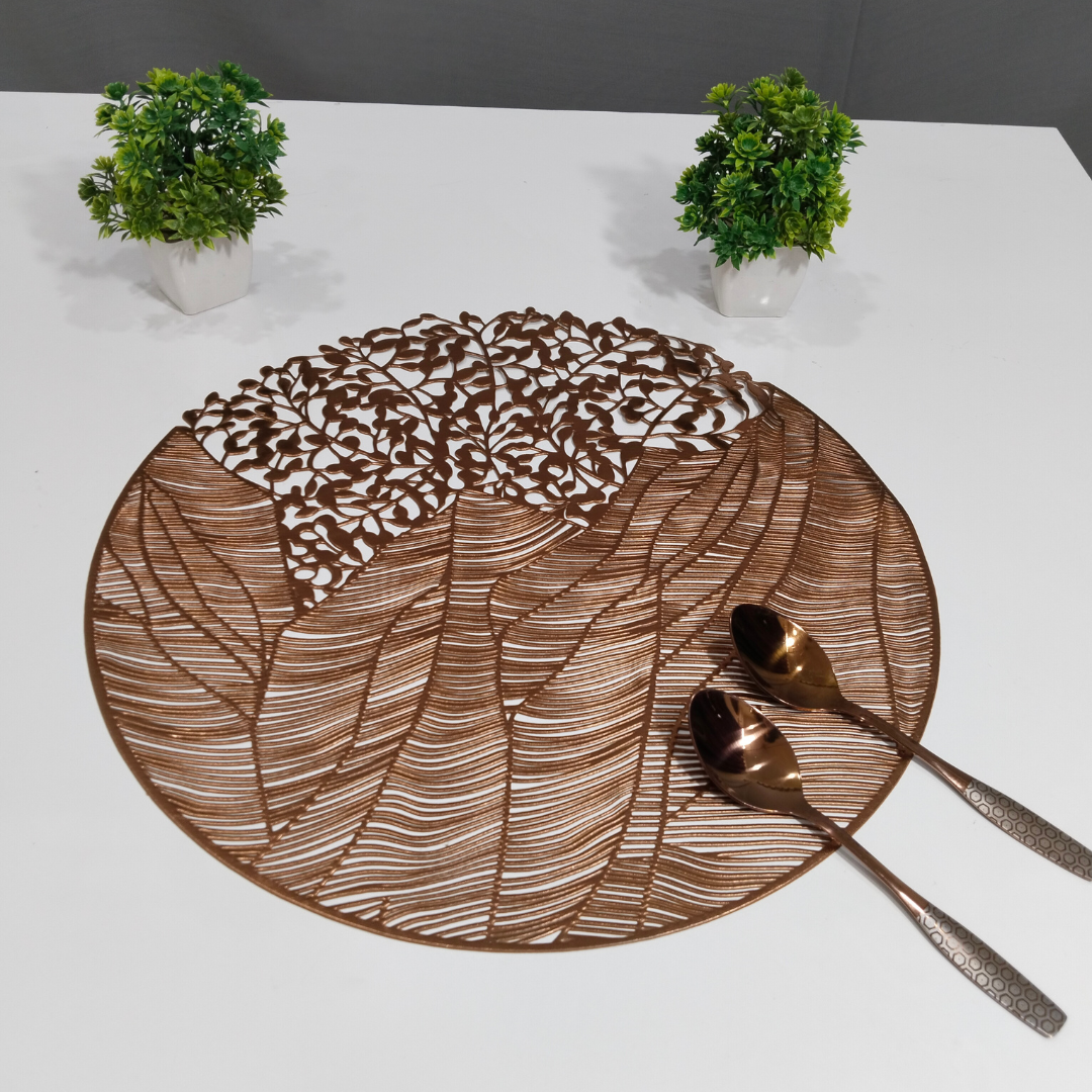 New Design Round Laser Cut Metallic Look Dining Mat Set of 6