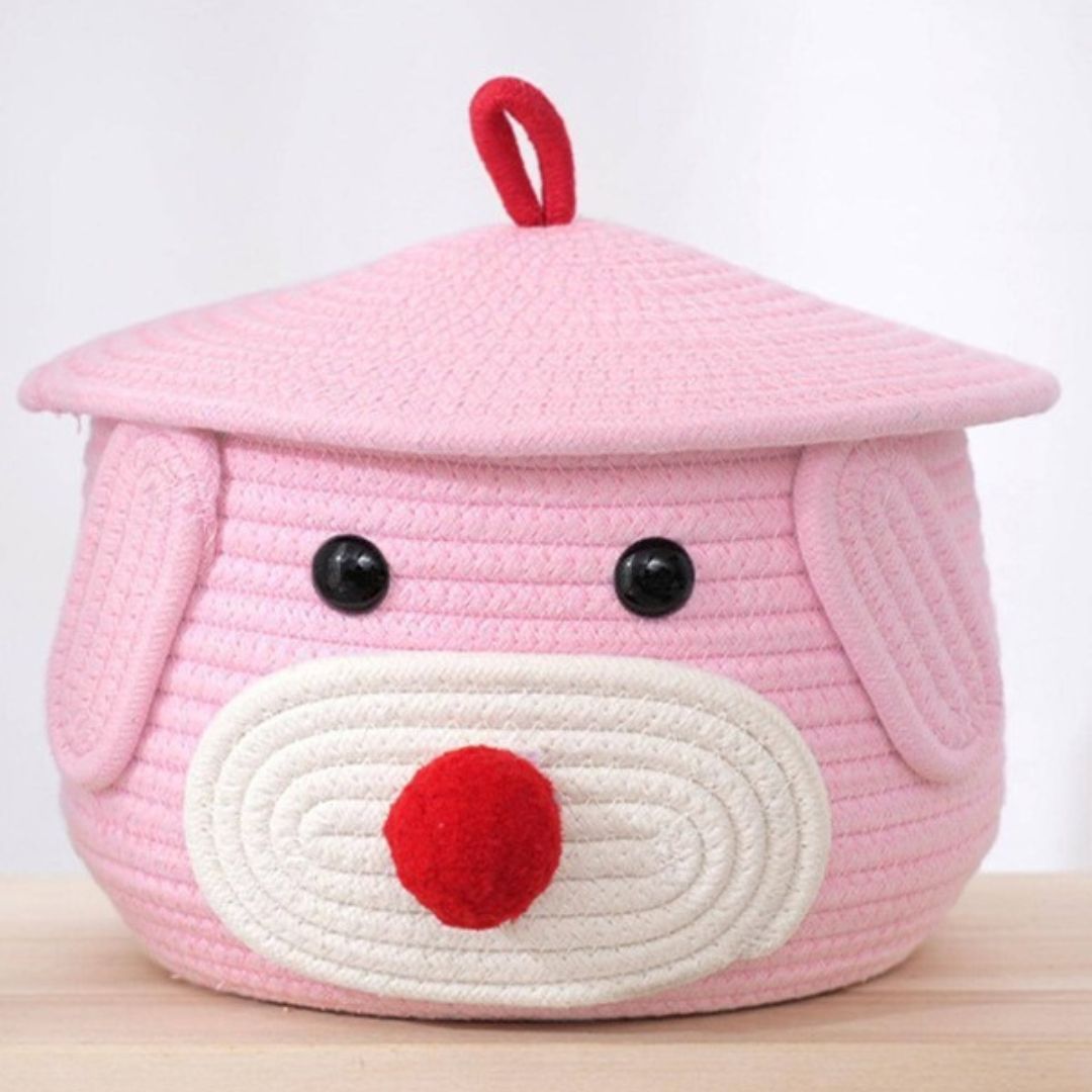 Cute Bear Woven Basket with Cap